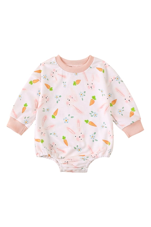 Newborn Baby Boy Girl Easter Outfits Carrot Bunny Print Long Sleeve Bubble Romper Sweatshirt 0 3 6 12 18 Months Cute Spring Clothes
