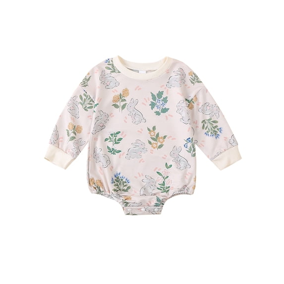 Newborn Baby Boy Girl Easter Outfits Carrot Bunny Print Long Sleeve Bubble Romper Sweatshirt 0 3 6 12 18 Months Cute Spring Clothes