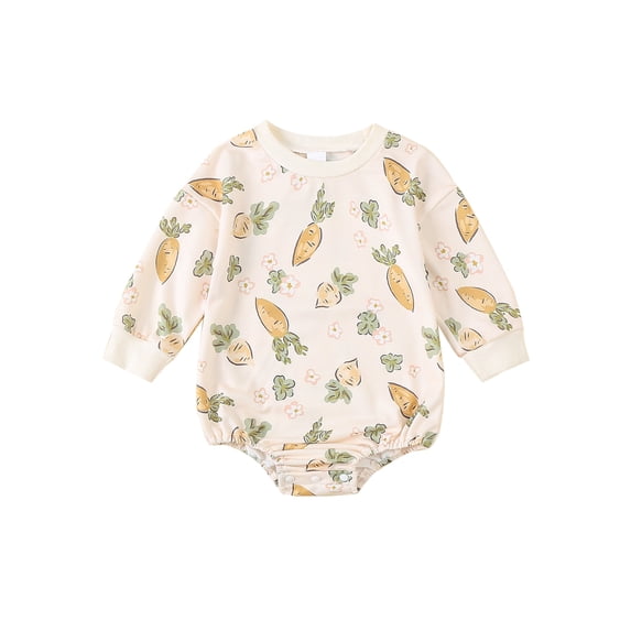 Newborn Baby Boy Girl Easter Outfits Carrot Bunny Print Long Sleeve Bubble Romper Sweatshirt 0 3 6 12 18 Months Cute Spring Clothes