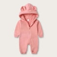 thumbnail image 1 of Newborn Baby Boy Girl Fall Winter Clothes Zipper Hooded Romper Cute Long Sleeve Jumpsuit Warm One Piece Outfit Pink 9-12 Months, 1 of 7