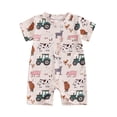 thumbnail image 1 of Newborn Baby Boy Girl Farm Outfit Animal Chicken Tractor Print Romper Short Sleeve Jumpsuit One Piece Bodysuit Country Clothes, 1 of 7