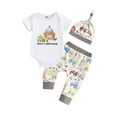 thumbnail image 1 of Newborn Baby Boy Girl Farm Outfit New to the Farm Romper Animal Chicken Cow Horse Print Long Pants with Hat 3Pcs Country Clothes Set, 1 of 7