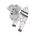 thumbnail image 1 of Newborn Baby Boy Girl Farm Outfit New to the Farm Romper Animal Chicken Cow Horse Print Long Pants with Hat 3Pcs Country Clothes Set, 1 of 7