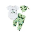 thumbnail image 1 of Newborn Baby Boy Girl Farm Outfit Short Sleeve Tractor Print Romper +Long Pants +Hat 3Pcs Country Clothes Set, 1 of 7