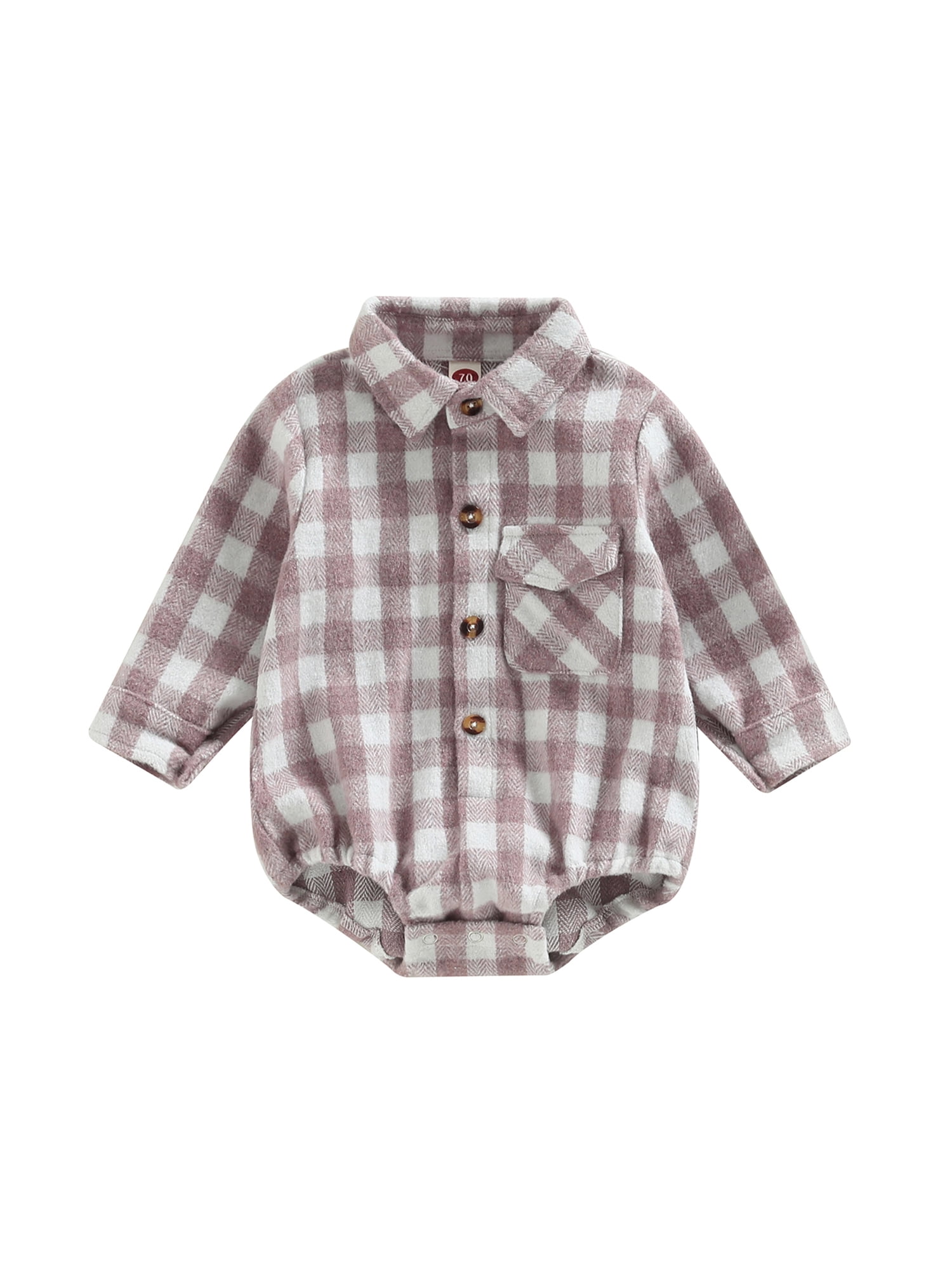 Newborn Baby Boy Girl Flannel Plaid Romper Long Sleeve Lapel Button