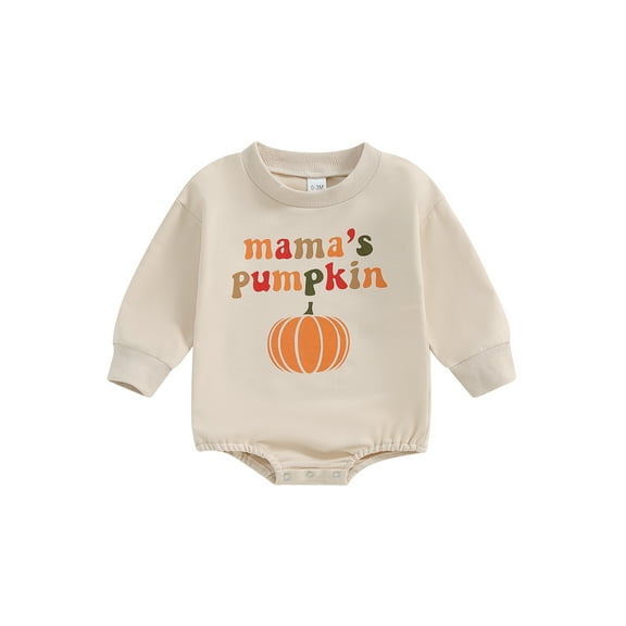 Newborn Baby Boy Girl Halloween Outfits Pumpkin Letter Sweatshirt Romper Long Sleeve Oversized Bodysuit Fall Clothes