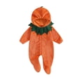 thumbnail image 1 of Newborn Baby Boy Girl Halloween Pumpkin Jumpsuit Cute Zip Up Long Sleeve Footie Hooded Jumpsuit Romper Halloween Outfits, 1 of 10