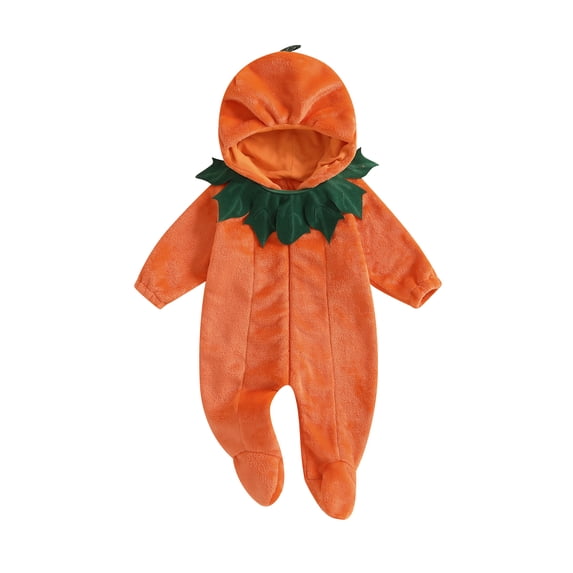 Newborn Baby Boy Girl Halloween Pumpkin Jumpsuit Cute Zip Up Long Sleeve Footie Hooded Jumpsuit Romper Halloween Outfits
