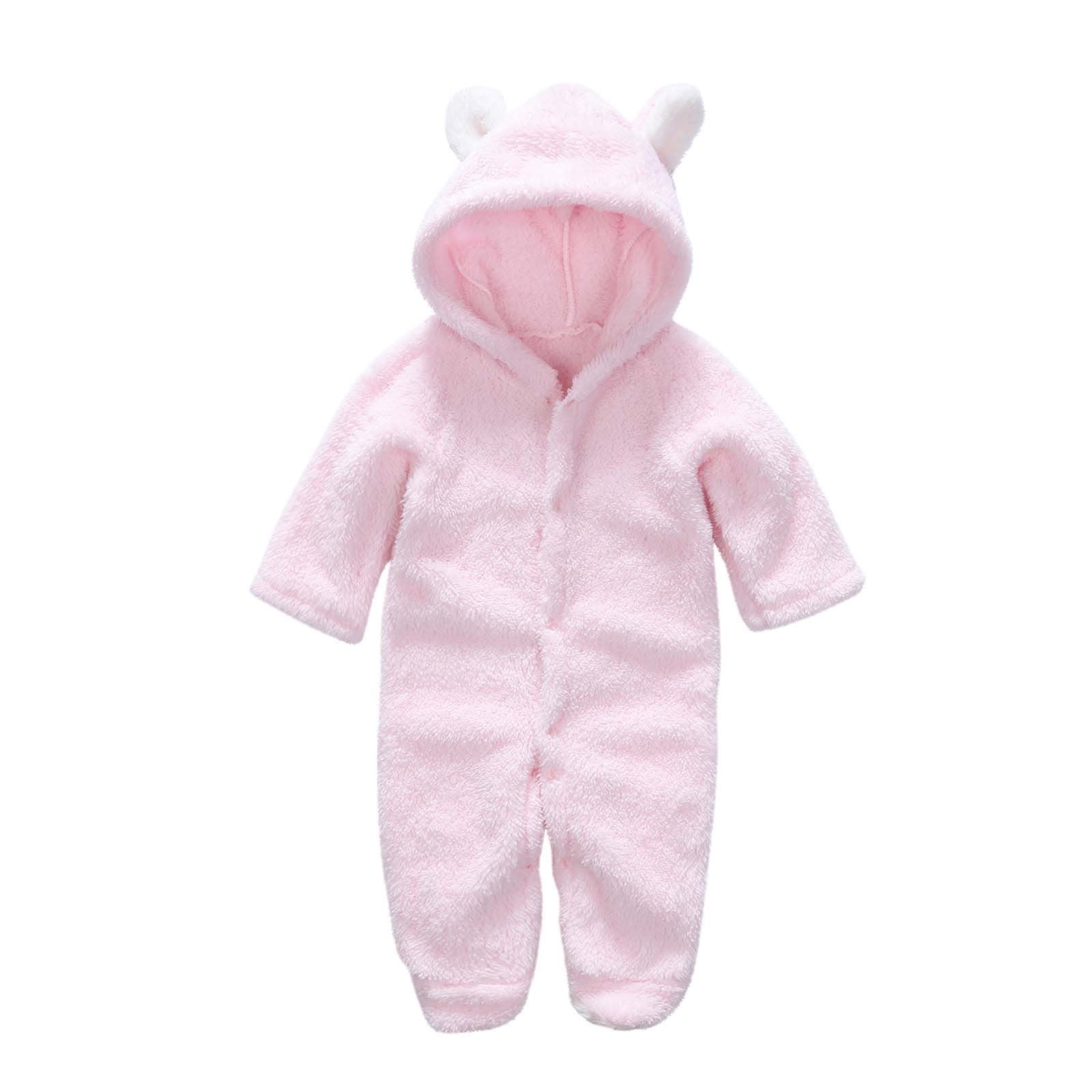 Newborn Baby Boy Girl Hooded Jumpsuit Cute Ear Long Sleeve Fleece