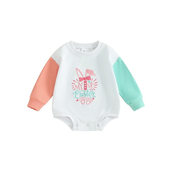 Newborn Baby Boy Girl My First Easter Outfit 3 6 12 18 24 Months Contrast Color Embroidery Romper Crewneck Sweatshirt Bodysuit