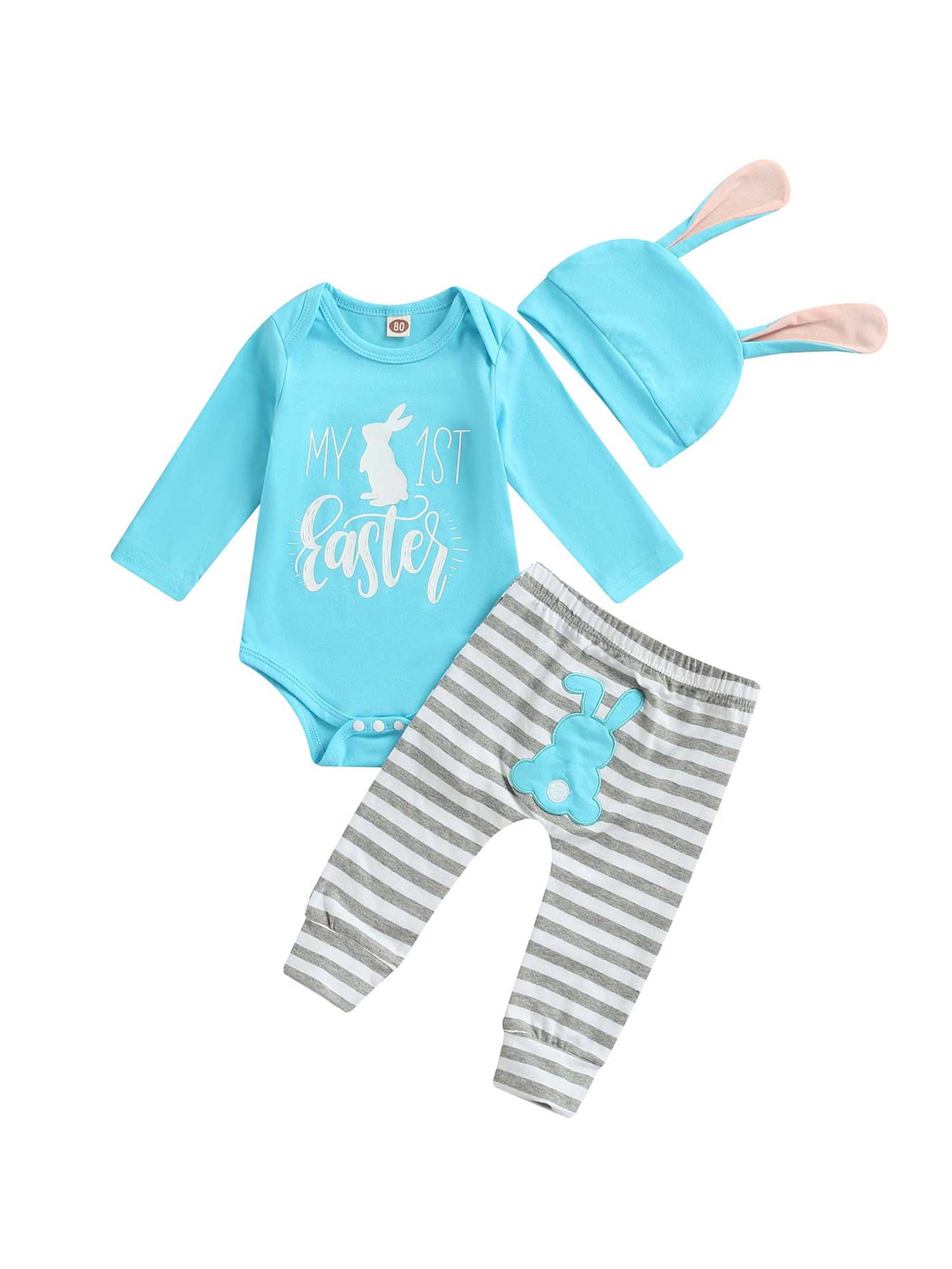 Newborn Baby Boy Girl My First Easter Outfit Long Sleeve Bunny Print — free download