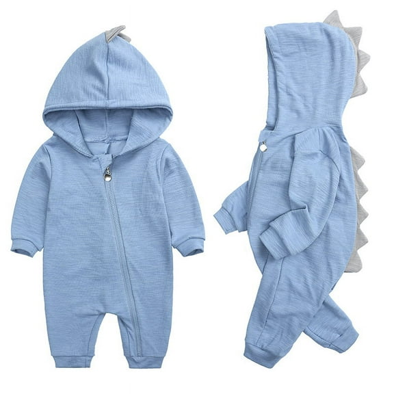 Newborn Baby Boy Girl Onesie Cute Dinosaur Long-Sleeved Zipper Hooded Jumpsuit for 3M-12M