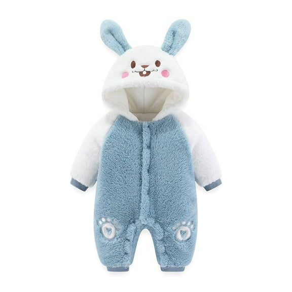 Newborn Baby Boy Girl Romper Outfit Fleece Onesie Jumpsuit Cute Ear Hoodie Buttons Down Bodysuit Winter Snowsuit Clothes