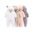 thumbnail image 1 of Newborn Baby Boy Girl Snowsuit Romper Infant One Piece Fleece Hooded Jumpsuit Winter Button Down Outwear Outfits (0-12M), 1 of 3