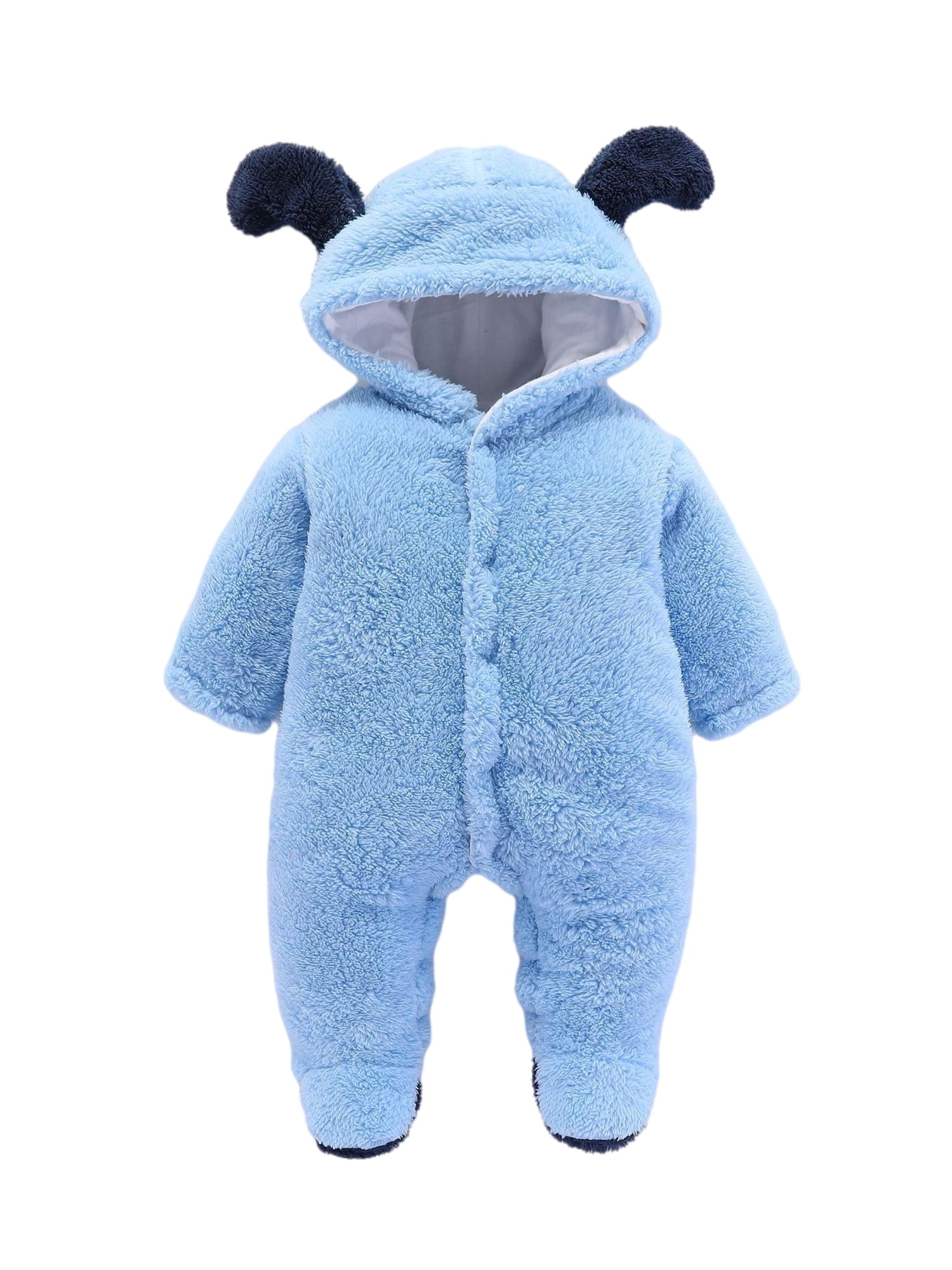 Baby Boy/Girl Solid Thickened Long-sleeve Hooded Button Jumpsuit