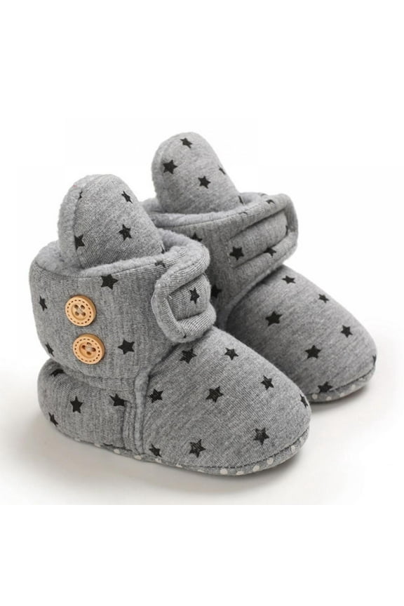 Newborn Baby Boy Girl Soft Fleece Booties Christmas Shoes Stay On Infant Slippers Socks Shoe Non Skid Gripper Toddler First Walkers Winter Ankle Crib Shoes (Stars Print)