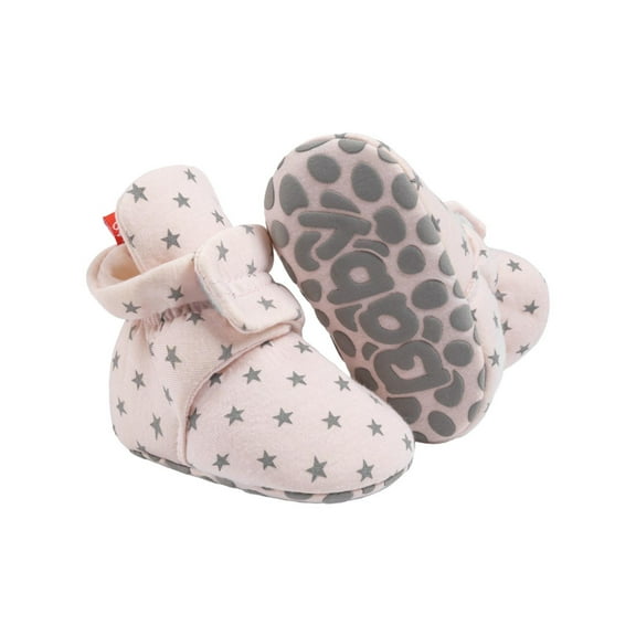 Newborn Baby Boy Girl Soft Fleece Booties Stay On Infant Slippers Socks Shoe Non Skid Gripper Toddler First Walkers Winter Ankle Crib Shoes Pink 6-12 Months