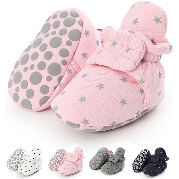 Newborn Baby Boy Girl Soft Fleece Booties Stay On Infant Slippers Socks Shoe Non Skid Gripper Toddler First Walkers Winter Ankle Crib Shoes