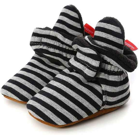 Newborn Baby Boy Girl Soft Fleece Booties Stay On Infant Slippers Socks Shoe Non Skid Gripper Toddler First Walkers Winter Ankle Crib Shoes