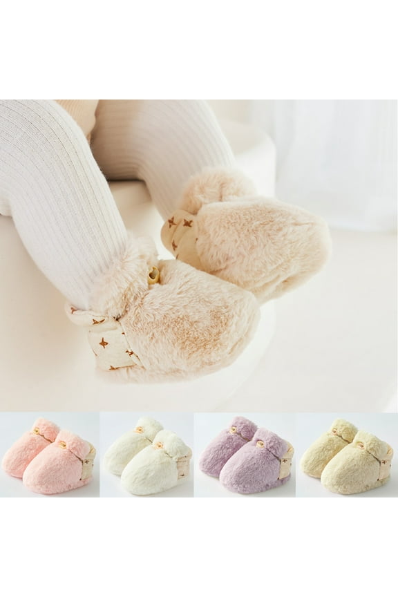 Newborn Baby Boy Girl Soft Plush Booties, Infant Slippers Socks Shoes, Non Skid Gripper Toddler First Walkers Winter Ankle Crib Shoes