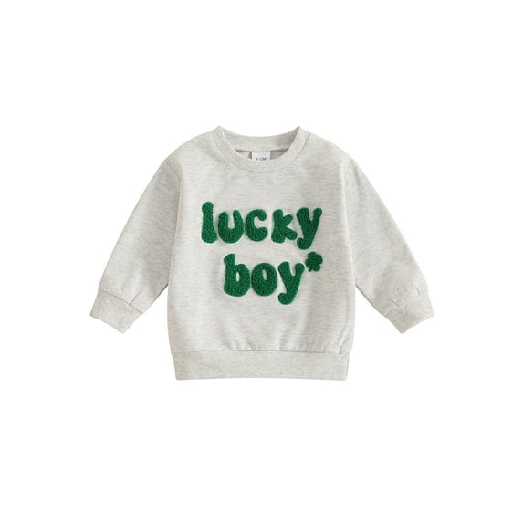 Newborn Baby Boy Girl St Patrick's Day Outfit Fuzzy Clover Embroidery Long Sleeve Sweatshirt Top Cute Spring Clothes