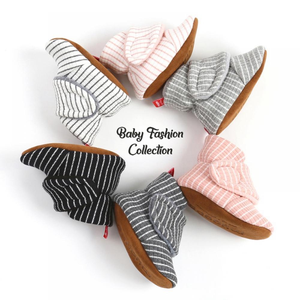 Newborn Baby Boy Girl Warm Striped Plush Soft Soled Shoes Cotton Casual Shoes Frist Walking Shoes - image 1 of 6