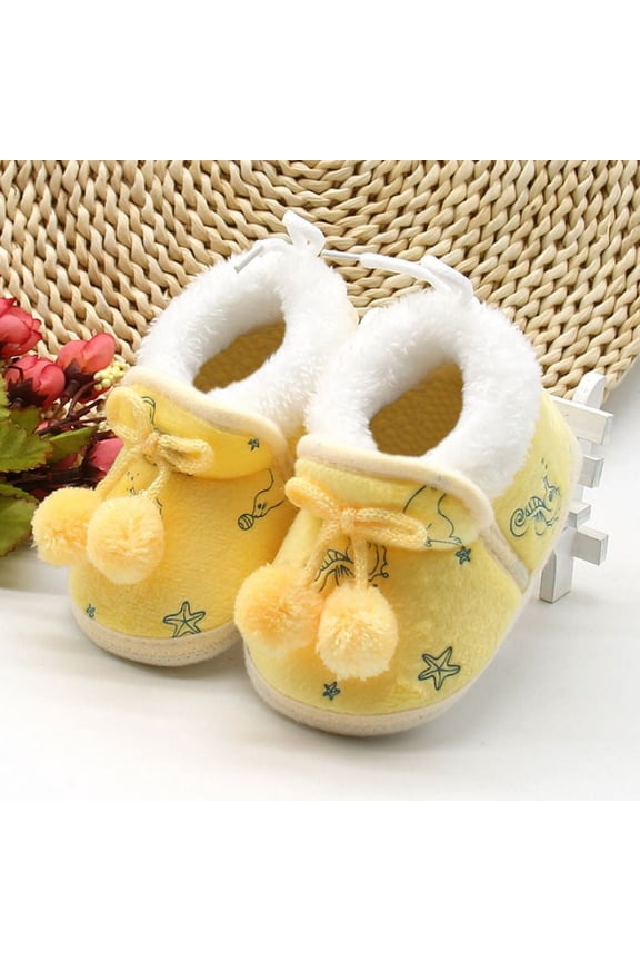 Newborn Baby Boy Girl Winter Warm Bow-Knot Slippers Boots Toddler Non-Slip Plush Crib Shoes