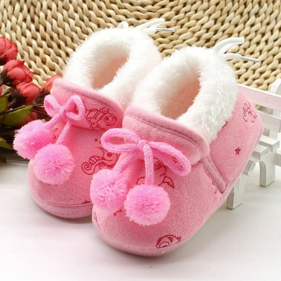 Newborn Baby Boy Girl Winter Warm Bow-Knot Slippers Boots Toddler Non-Slip Plush Crib Shoes