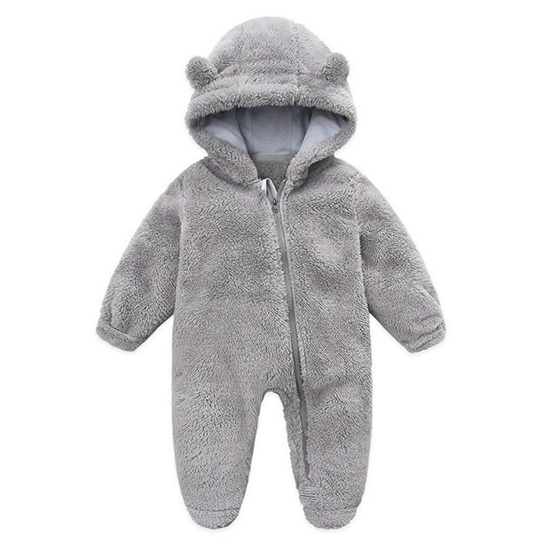 Newborn Baby Boy Girl Zipper Fleece Footie Jumpsuit Bear Ears