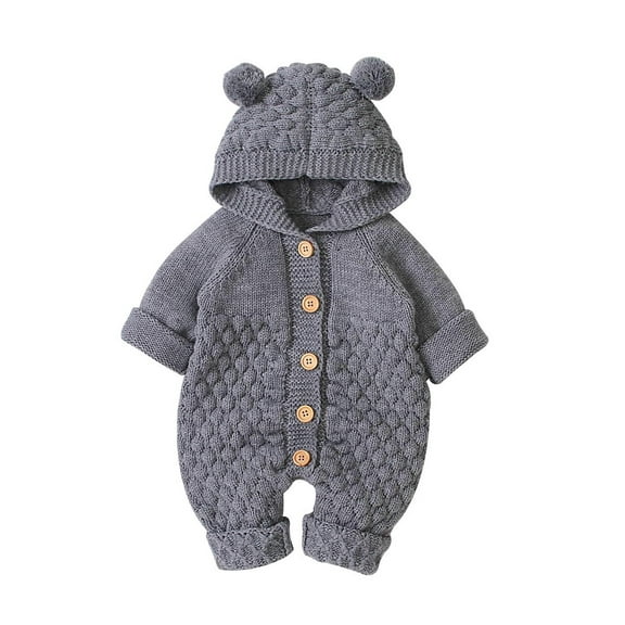 Newborn Baby Boy Girls Bear Ear Knit Romper Hooded Wool Sweater Jumpsuit Outfits