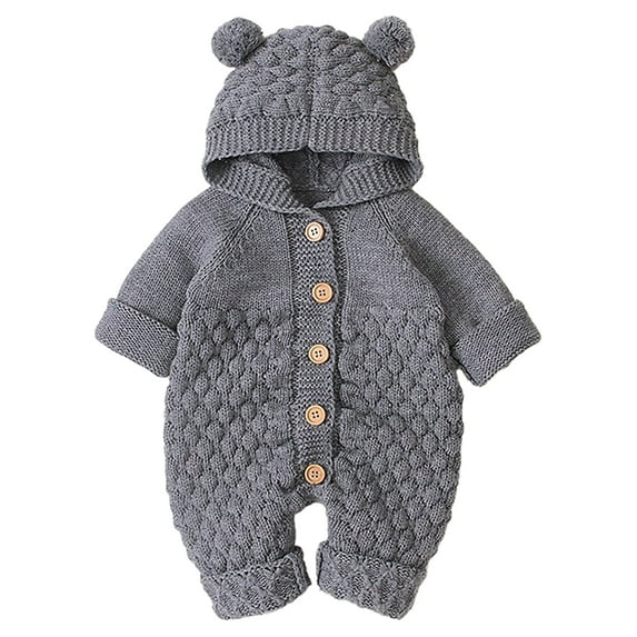 Newborn Baby Boy Girls Bear Ear Knit Romper Hooded Wool Sweater Jumpsuit Outfits