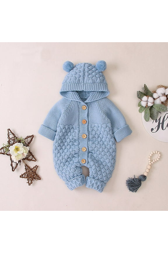 Newborn Baby Boy Girls Bear Ear Knit Romper Hooded Wool Sweater Jumpsuit Outfits