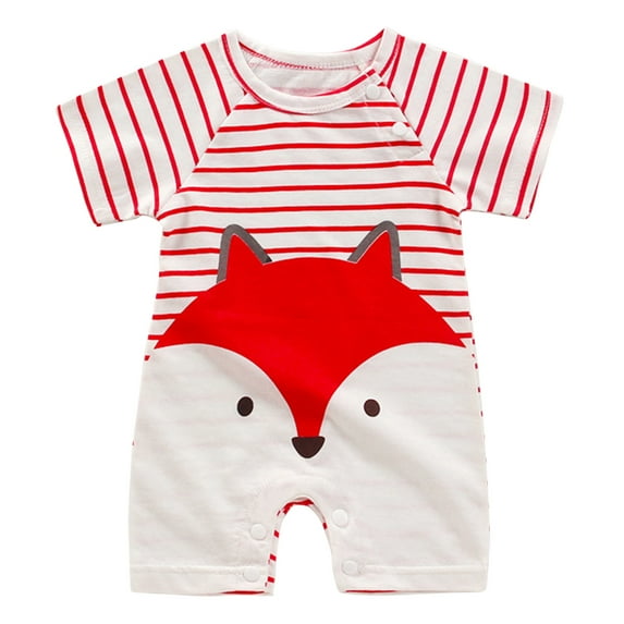 Newborn Baby Boy Girls Clothes Cute Cartoons Print Button Down One Piece Jumpsuits Short Sleeve Cotton Soft Baby Girls' Boys' Rompers On Clearance