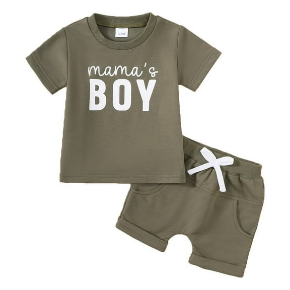 Newborn Baby Boy Green "Mama's Boy" Letter Short Sleeved+Shorts Cotton Hoodie Set 2PCs for Four Seasons Infant Outfits