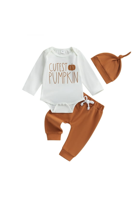 Newborn Baby Boy Halloween Outfit 3M 6M 12M Cutest Pumpkin Long Sleeve Romper Onesie Long Pants Hat Halloween Clothes