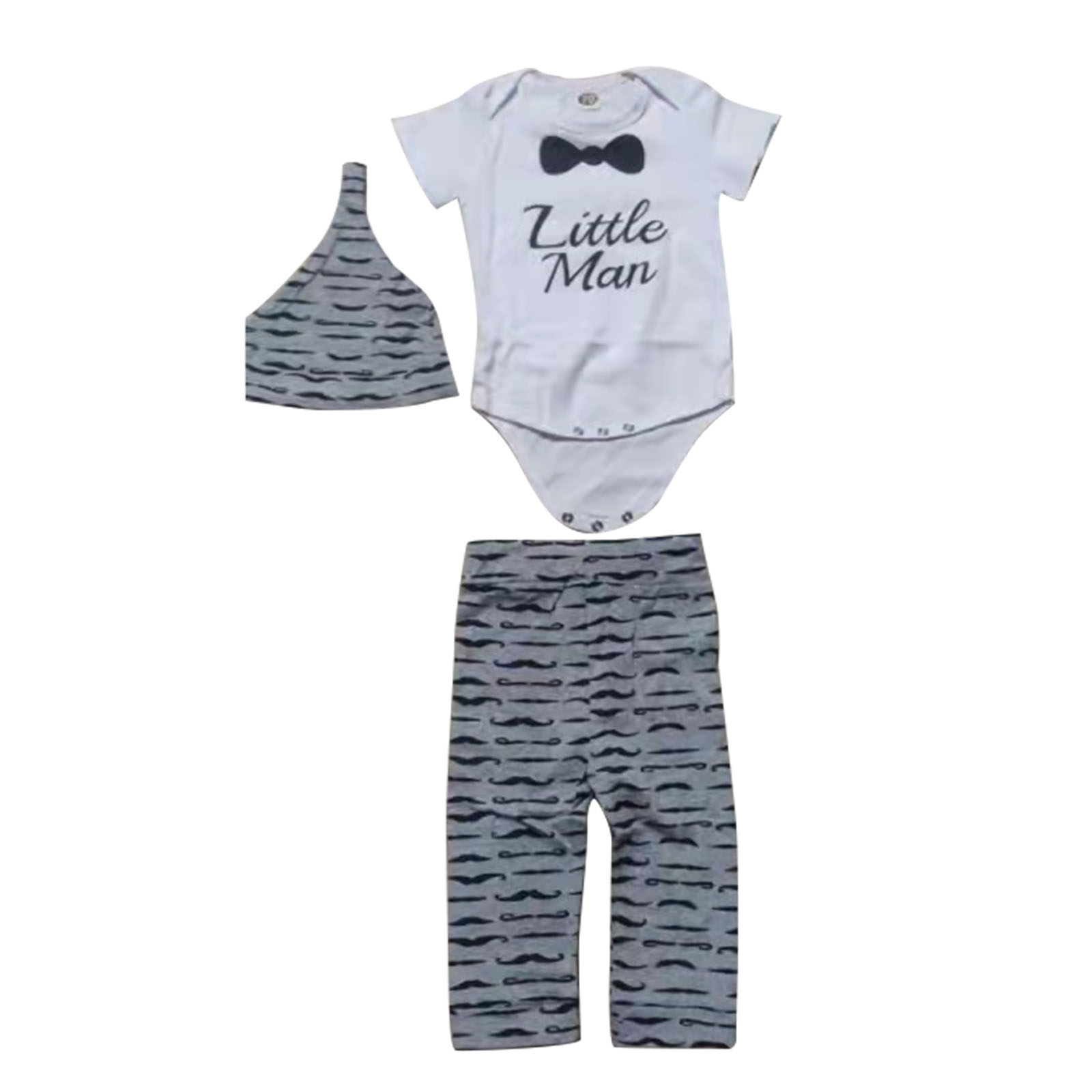 Newborn Baby Boy Infant Short Sleeve Romper + Long Pants +Hat Outfit Set Clothes - image 1 of 6