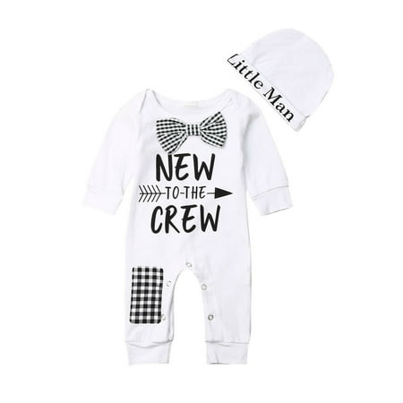 Newborn Baby Boy Kid Cotton Romper+Hat Jumpsuit Clothes Long Pants Outfits Set