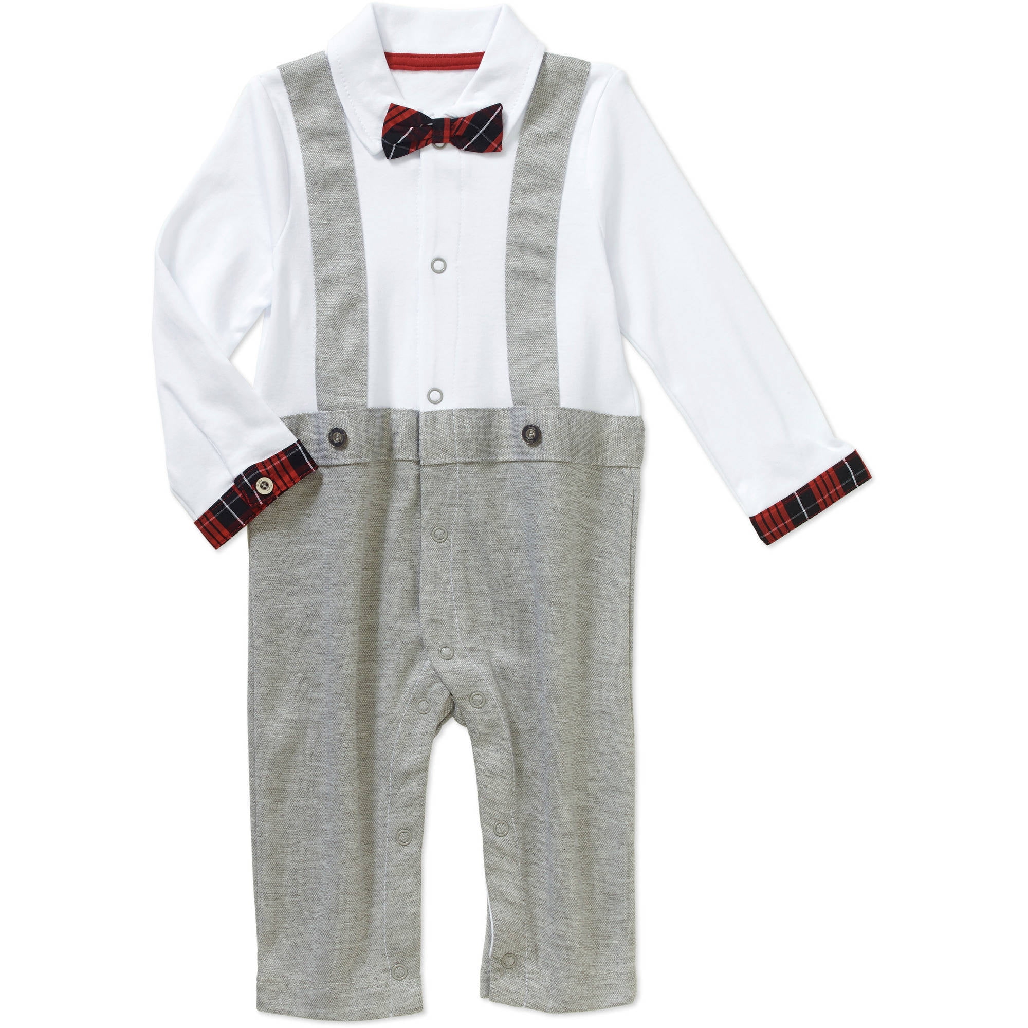 Newborn Baby Boy Knit Coverall with Plaid Bow Tie