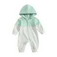 thumbnail image 1 of Newborn Baby Boy Long Sleeve Romper 3M 6M 12M 18M Contrast Color Casual Zipper Hooded Jumpsuit for Infant Toddler Fall Spring Clothes, 1 of 10