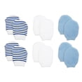 thumbnail image 1 of Newborn Baby Boy No Scratch Cotton Mittens Variety Pack (Includes 2 Pairs White, 2 Pairs Blue, 2 Pairs Blue Stripes), 1 of 1