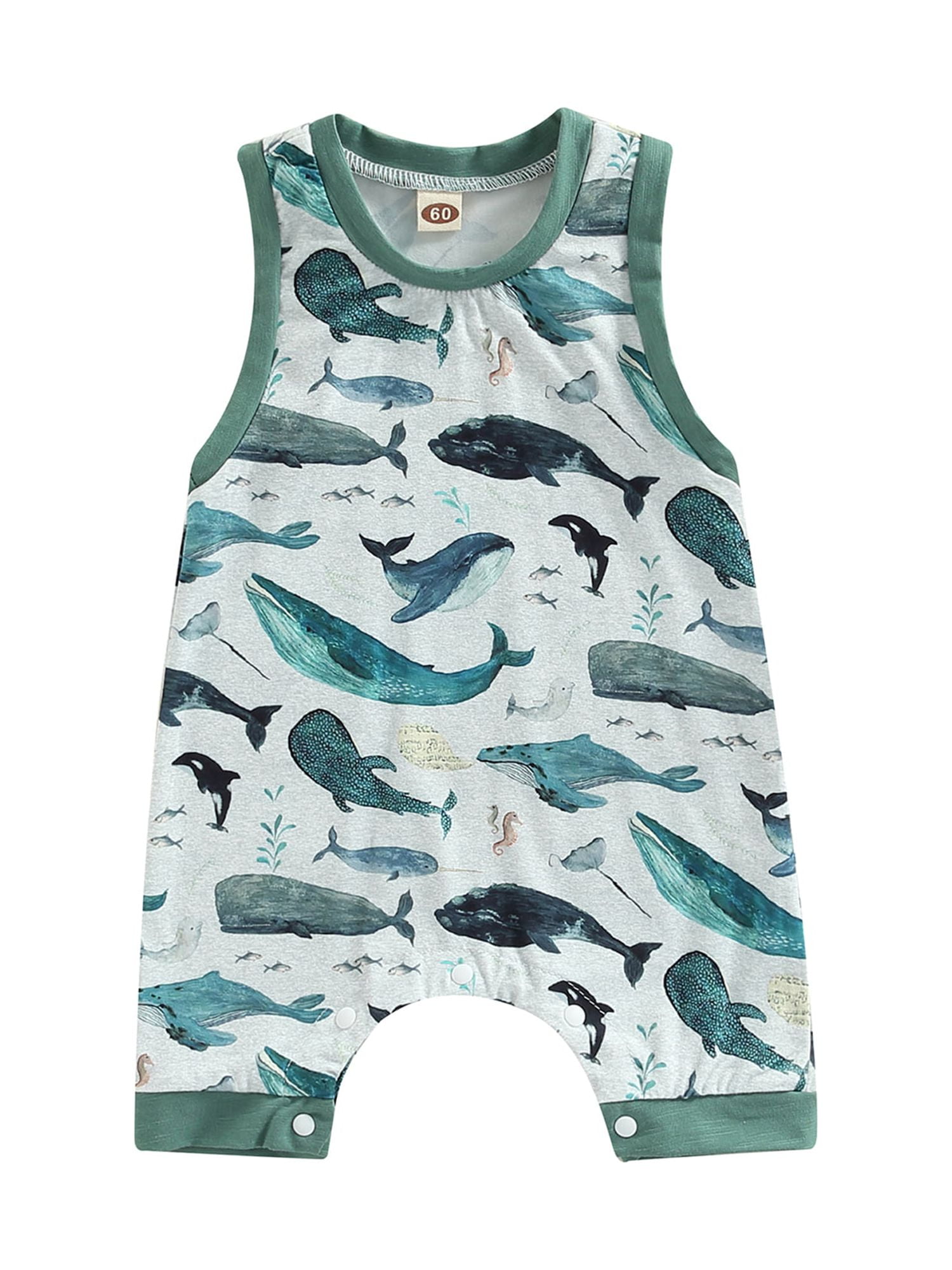 Newborn Baby Boy Romper Clothes Sleeveless Fish Print Tank Top Bodysuit One  Piece Jumpsuit Shorts Summer Outfit 