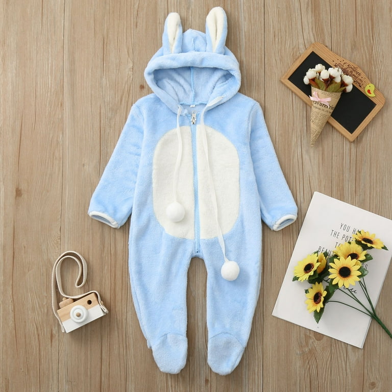 Newborn Baby Boy Winter Fleece Jumpsuit Hooded Romper Thicken Warm Coat Solid Color Windproof Hoodies Plush Jacket Walmart