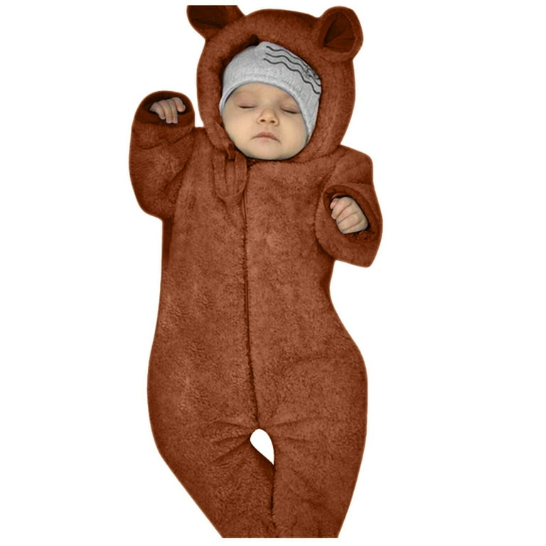 Newborn Baby Boy Winter Fleece Jumpsuit Hooded Romper Thicken Warm Coat Solid Color Windproof Hoodies Plush Jacket