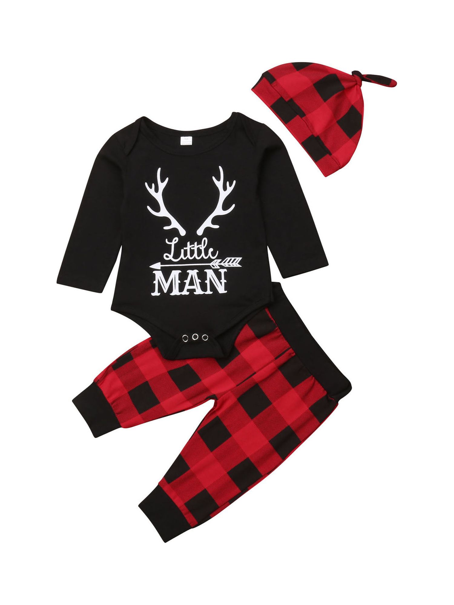 Newborn Baby Boy Xmas Clothes Jumpsuit Long Sleeve Romper Plaid Pants