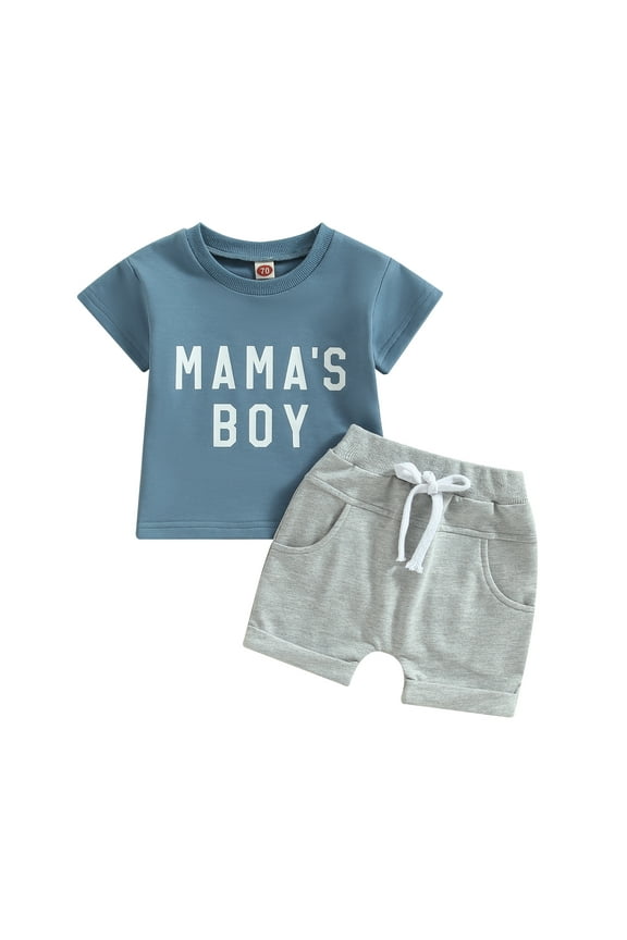 Newborn Baby Boys 2Pcs Outfits Short Sleeve Mama's Little Dude/Boy Oversized T-Shirt 6M 12M 18M 24M 3Y Drawstring Shorts Set