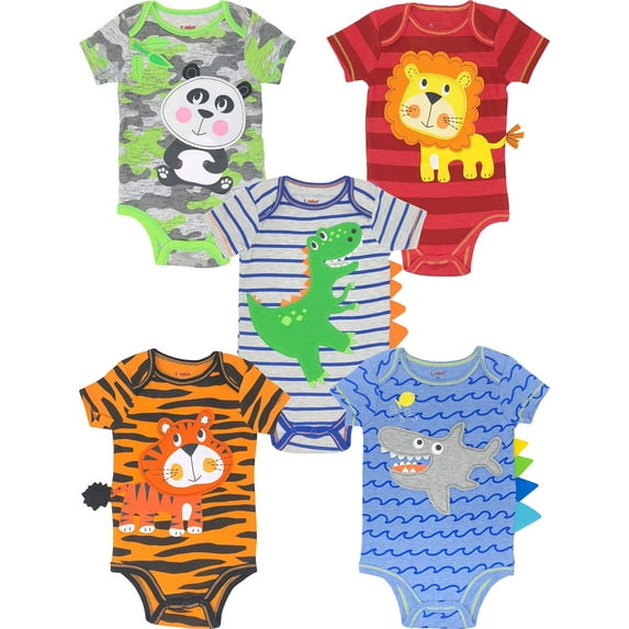 Newborn Baby Boys 5 Pack Costume Bodysuits Newborn to Infant