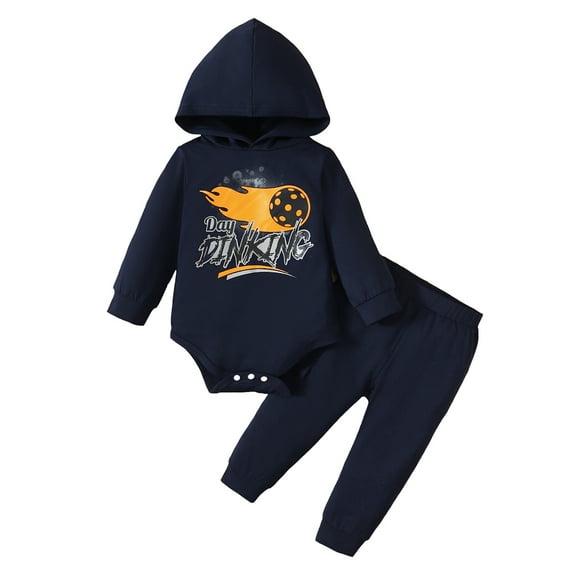 Newborn Baby Boys Clothes 3 Months Boys 2PCS Hoodie Outfits Set Letter Print Newborn Boys Long SleeveTop Pants Set Blue