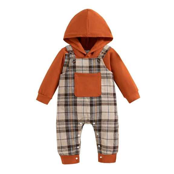 Newborn Baby Boys Clothes 3 Months Boys 2PCS Outfits Set Newborn Boys Long Sleeve Hooded Top Overall Pants Set Brown