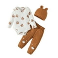 thumbnail image 1 of Newborn Baby Boys Clothes 3 Months Boys 3PCS Romper Outfits Set Cute Bear Print Newborn Boys Long Sleeve Top Pants Set with Hat Brown, 1 of 9
