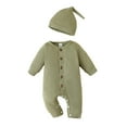 thumbnail image 1 of Newborn Baby Boys Clothes Baby Boys One-piece Romper Bodysuit Newborn Boys Long Sleeve Round Neckline Solid Color Romper Hat 2PCS Set Green 1-3 Months, 1 of 8